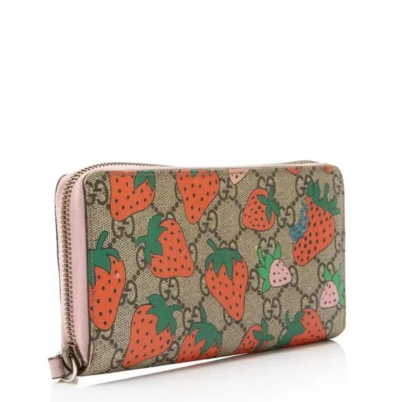 Gucci GG Supreme Strawberry Zip Around Wallet - Picture 2 of 10